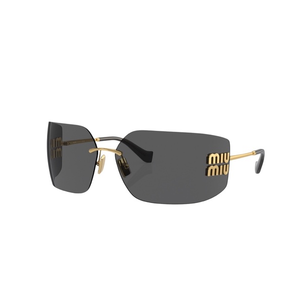MIU MIU MU54YS 5AK5S0 Rimless Shield Gold Dark Gray Sunglasses MIUMIU 54 - Picture 1 of 5